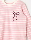 Mac & Ellie Bow Stripe Long Sleeve Tee, Blush & Vanilla product photo View 02 S