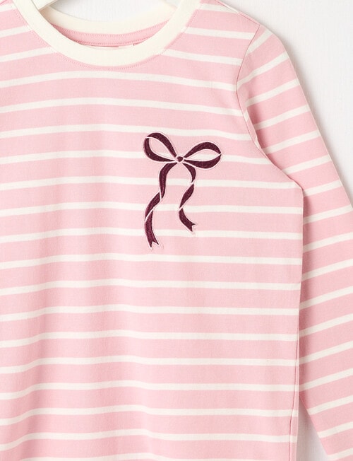 Mac & Ellie Bow Stripe Long Sleeve Tee, Blush & Vanilla product photo View 02 L