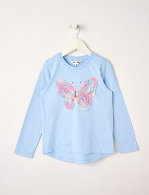 Mac & Ellie Applique Butterfly Long Sleeve Tee, Periwinkle product photo