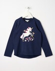 Mac & Ellie Unicorn Applique Long Sleeve Tee, Navy product photo