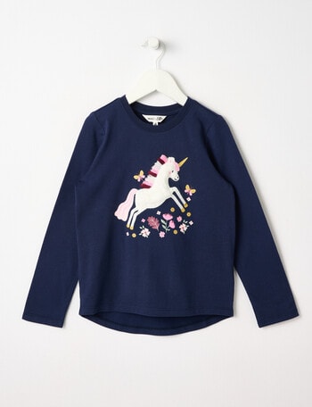 Mac & Ellie Unicorn Applique Long Sleeve Tee, Navy product photo