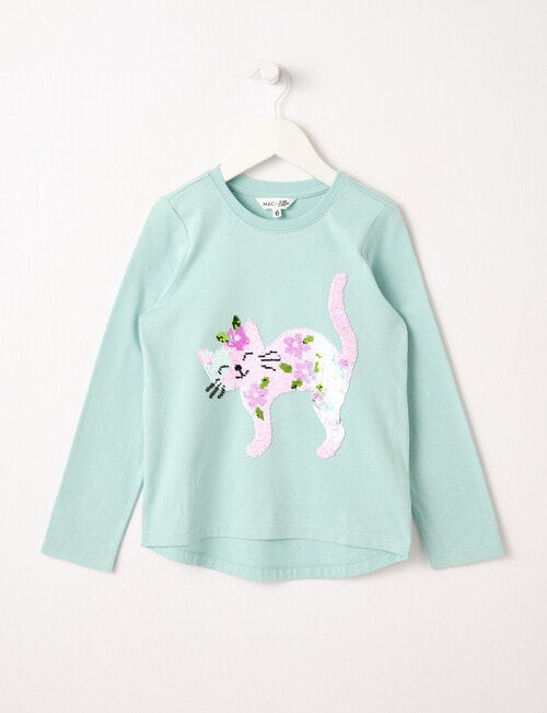 Mac & Ellie Flip Sequin Cat Long Sleeve Tee, Dark Mint product photo