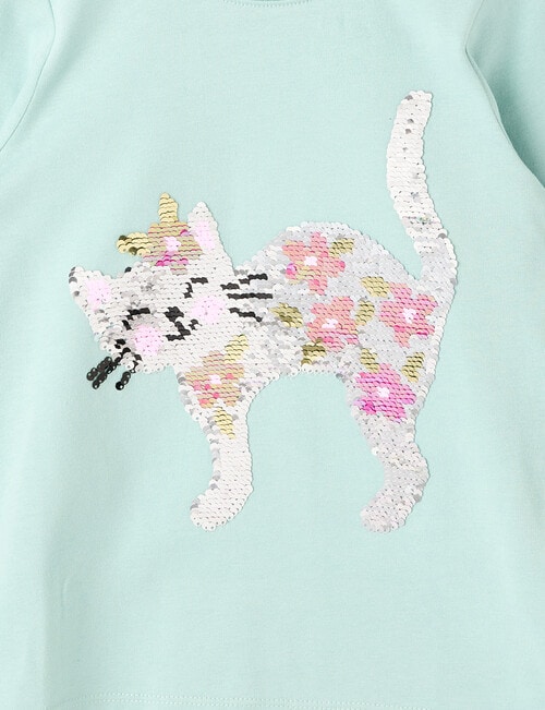 Mac & Ellie Flip Sequin Cat Long Sleeve Tee, Dark Mint product photo View 02 L