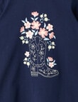Mac & Ellie Embroidered Cowboy Boot Long Sleeve Tee, Navy product photo View 02 S