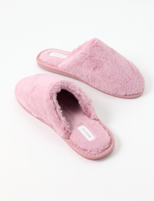 Whistle Accessories Faux Fur Mule Slippers, Tea Rose product photo View 03 L