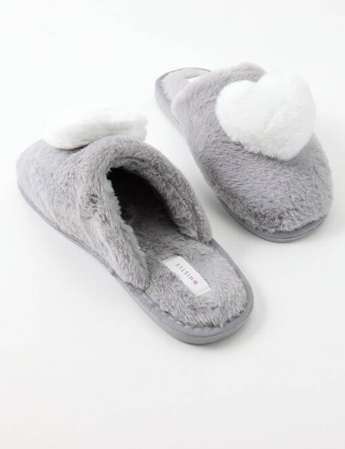 Whistle Accessories Faux Fur Heart Mule Slippers, Grey & Ivory product photo View 03 L