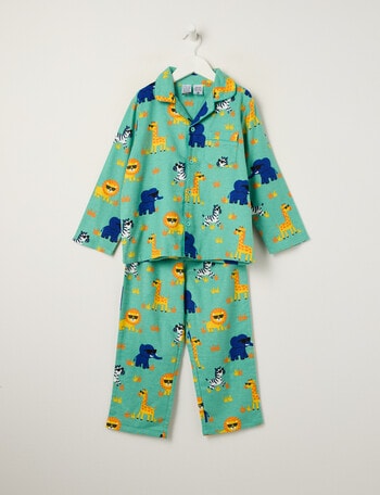 Sleep Mode Cool Safari Flannel PJ Set, Green, 2-8 product photo