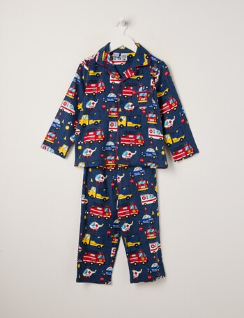 Sleep Mode Emergency Flannel PJ Set, Dark Blue, 2-8 product photo