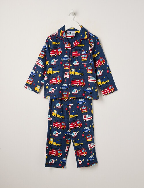 Sleep Mode Emergency Flannel PJ Set, Dark Blue, 2-8 product photo