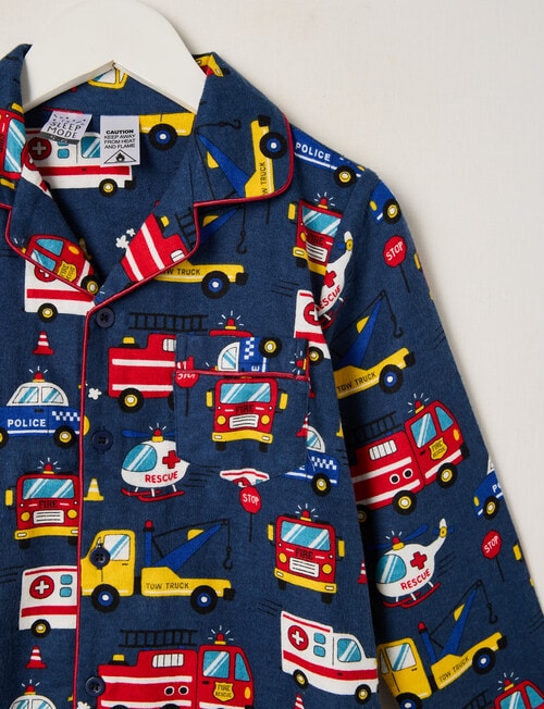 Sleep Mode Emergency Flannel PJ Set, Dark Blue, 2-8 product photo View 02 L