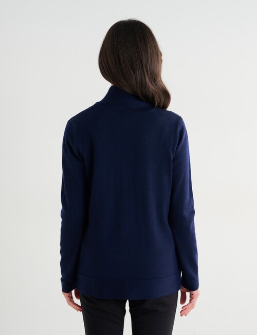 Ella J Merino Rib Zip Cardigan, Navy product photo View 02 L