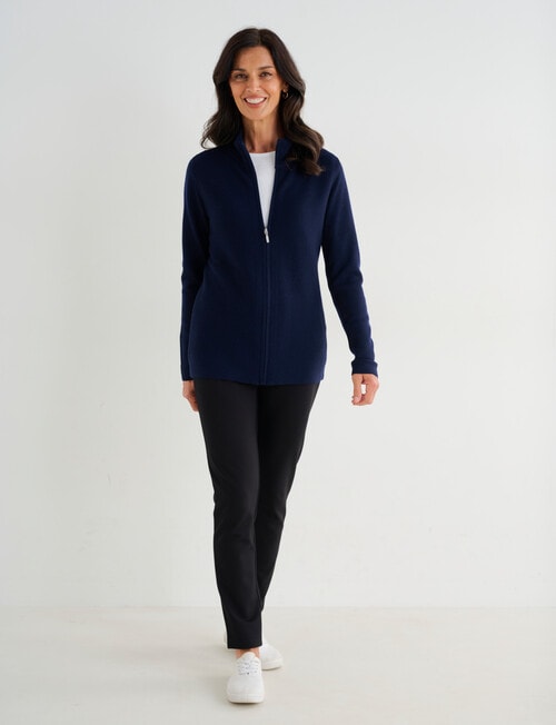 Ella J Merino Rib Zip Cardigan, Navy product photo View 03 L