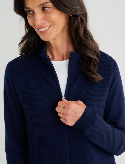 Ella J Merino Rib Zip Cardigan, Navy product photo View 04 L