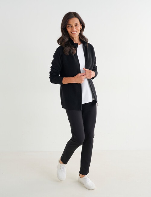 Ella J Merino Rib Zip Cardigan, Black product photo View 03 L