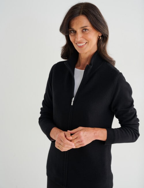 Ella J Merino Rib Zip Cardigan, Black product photo View 05 L