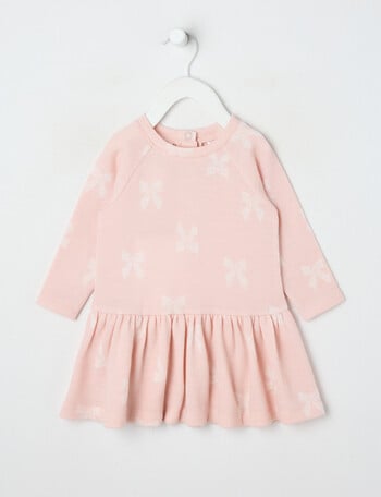 Teeny Weeny Merino Fashion Long-Sleeve Bow Dress, Pink product photo
