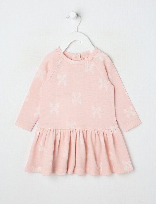Teeny Weeny Merino Fashion Long-Sleeve Bow Dress, Pink product photo