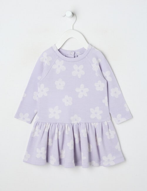 Teeny Weeny Merino Fashion Long-Sleeve Flower Dress, Lilac product photo