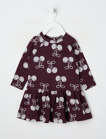 Teeny Weeny Merino Fashion Long-Sleeve Cherry Dress, Cherry product photo