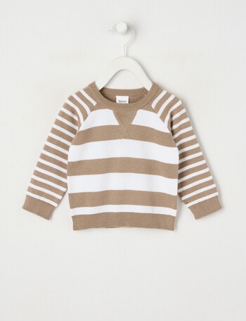 Teeny Weeny Stripe Knit Jumper, Stone & White product photo