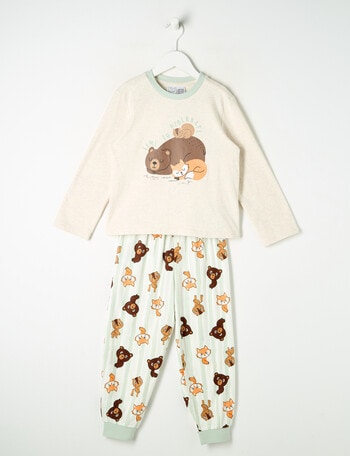 Sleep Mode Hibernate Knit & Flannel PJ Set, Blonde Wood Marle & Soft Grass, 2-8 product photo