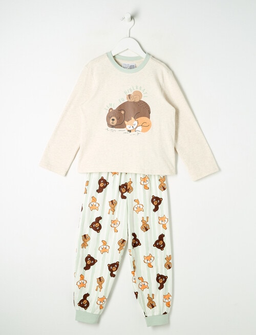 Sleep Mode Hibernate Knit & Flannel PJ Set, Blonde Wood Marle & Soft Grass, 2-8 product photo