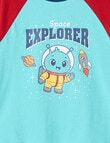 Sleep Mode Space Explorer Knit Flannel PJ Set, Aqua, 2-8 product photo View 02 S