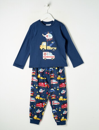 Sleep Mode Emergency Knit & Flannel PJ Set, Dark Blue, 2-8 product photo