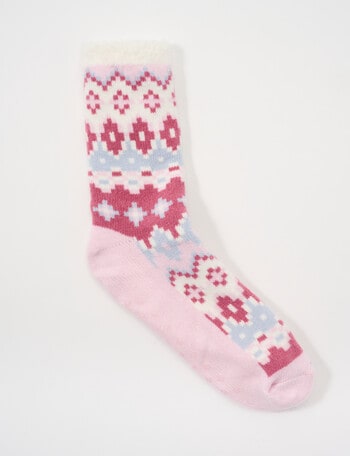 Simon De Winter Fairsle Plush Home 3/4 Crew Socks, Blush product photo
