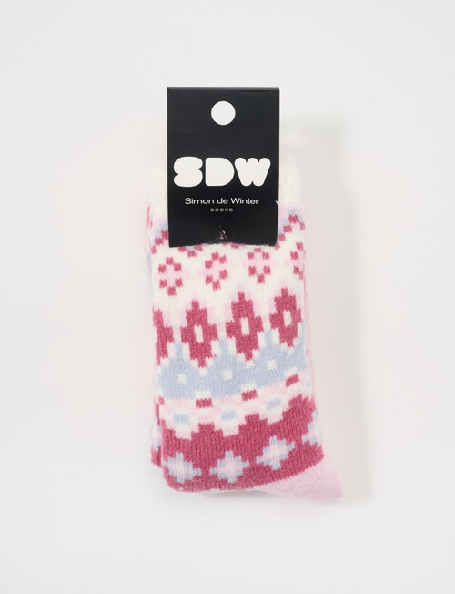 Simon De Winter Fairsle Plush Home 3/4 Crew Socks, Blush product photo View 02 L