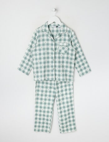 Sleep Mode Strawberry Gingham Flannel PJ Set, Green & Vanilla, 2-8 product photo