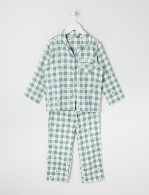 Sleep Mode Strawberry Gingham Flannel PJ Set, Green & Vanilla, 2-8 product photo