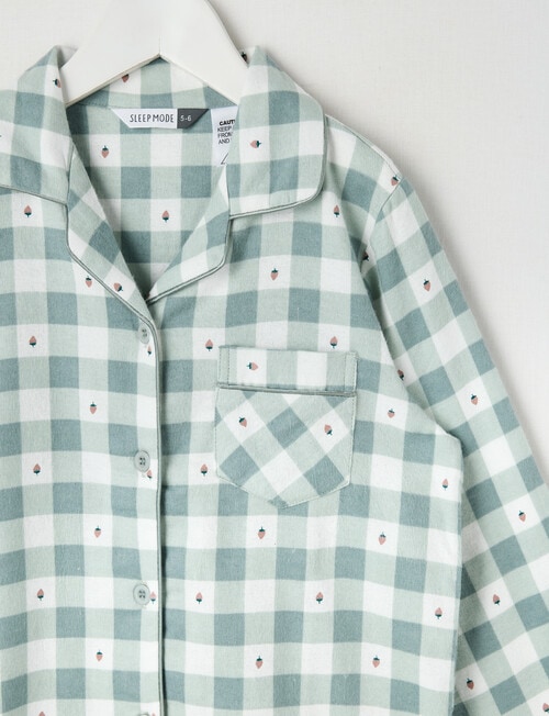Sleep Mode Strawberry Gingham Flannel PJ Set, Green & Vanilla, 2-8 product photo View 02 L