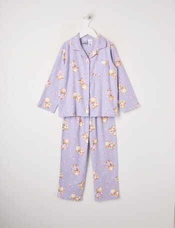 Sleep Mode Teddy Bear Flannel PJ Set, Lilac, 2-8 product photo