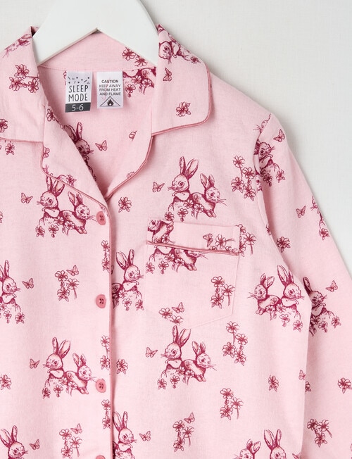 Sleep Mode Pink Bunny Flannel PJ Set, Pink, 2-8 product photo View 02 L