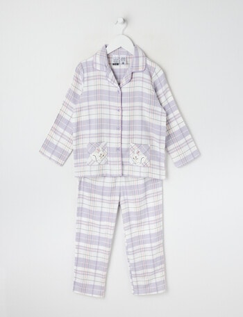 Sleep Mode Check Flannel PJ Set, Lilac & Vanilla, 2-8 product photo