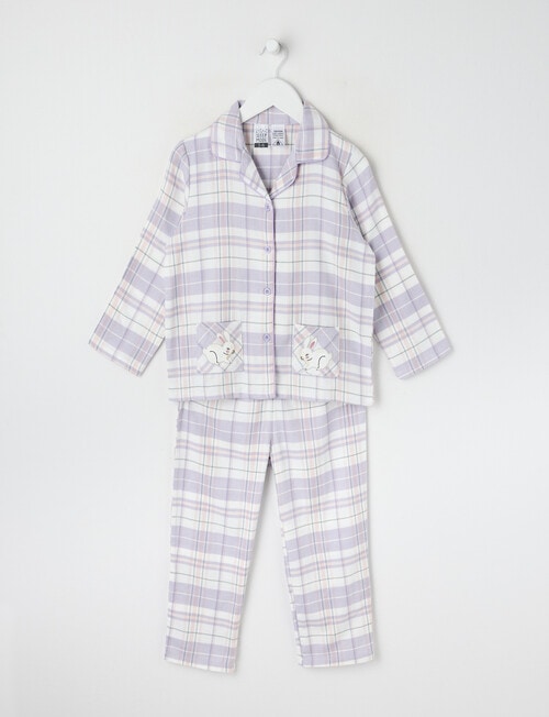 Sleep Mode Check Flannel PJ Set, Lilac & Vanilla, 2-8 product photo
