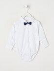 Teeny Weeny Long Sleeve Woven Body Suit with Bow tie, White product photo