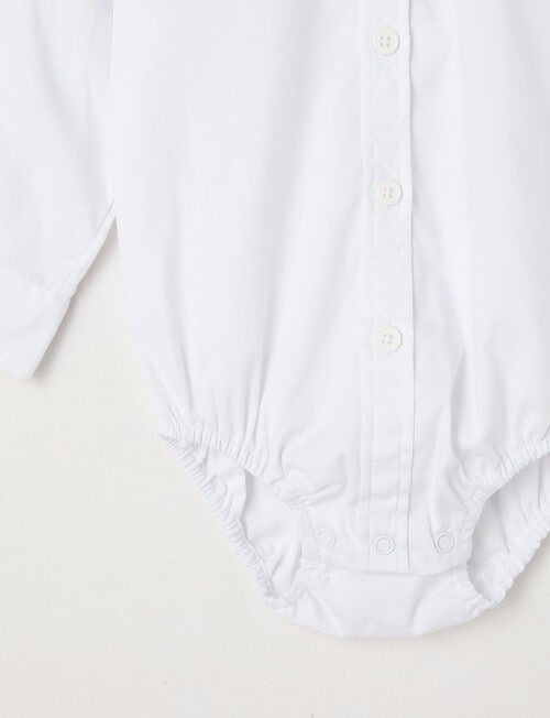 Teeny Weeny Long Sleeve Woven Body Suit with Bow tie, White product photo View 04 L