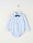 Teeny Weeny All Dressed Up Long Sleeve Chambray Bodysuit With Bowtie, Blue product photo