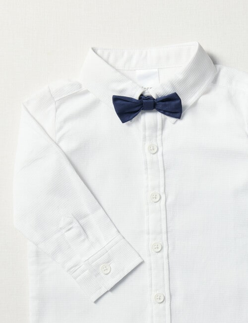 Teeny Weeny Set of White Shirt with Bow Tie & Navy Suit Pant with Braces product photo View 03 L