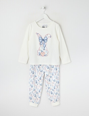 Sleep Mode Floral Bunny Knit & Flannel PJ Set, Vanilla, 2-8 product photo