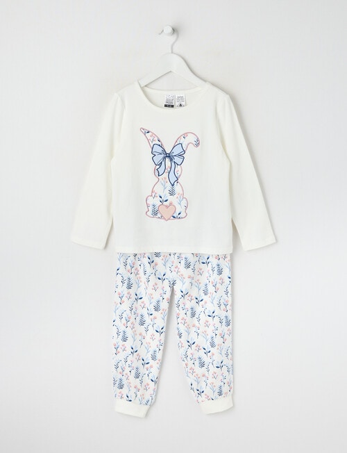 Sleep Mode Floral Bunny Knit & Flannel PJ Set, Vanilla, 2-8 product photo