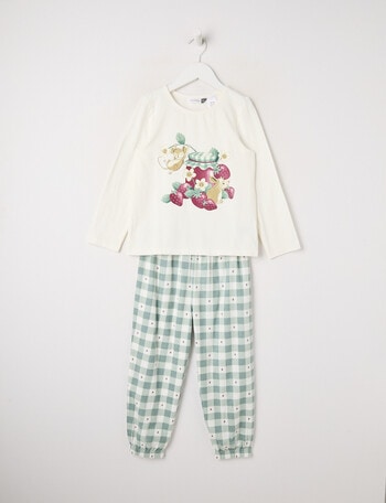 Sleep Mode Strawberry Jam Knit Flannel PJ Set, Sage & Vanilla, 2-8 product photo