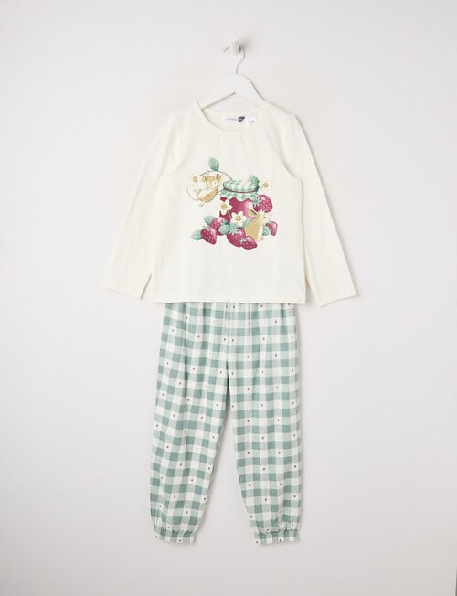 Sleep Mode Strawberry Jam Knit Flannel PJ Set, Sage & Vanilla, 2-8 product photo