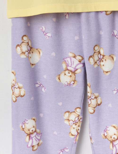 Sleep Mode Teddy Bear Knit & Flannel PJ Set, Yellow & Lilac, 2-8 product photo View 02 L
