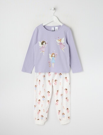 Sleep Mode Fairy Friends Knit & Flannel PJ Set, Lilac & Vanilla, 2-8 product photo