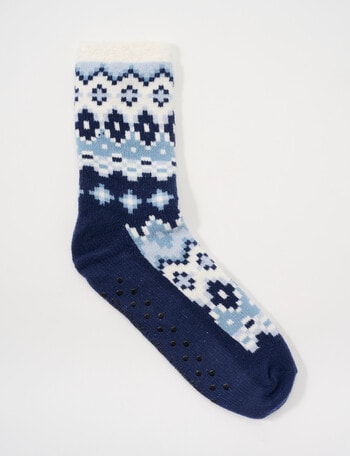 Simon De Winter Fairsle Plush Home 3/4 Crew Socks, Navy product photo