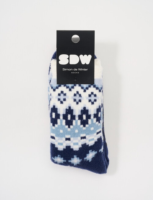 Simon De Winter Fairsle Plush Home 3/4 Crew Socks, Navy product photo View 02 L