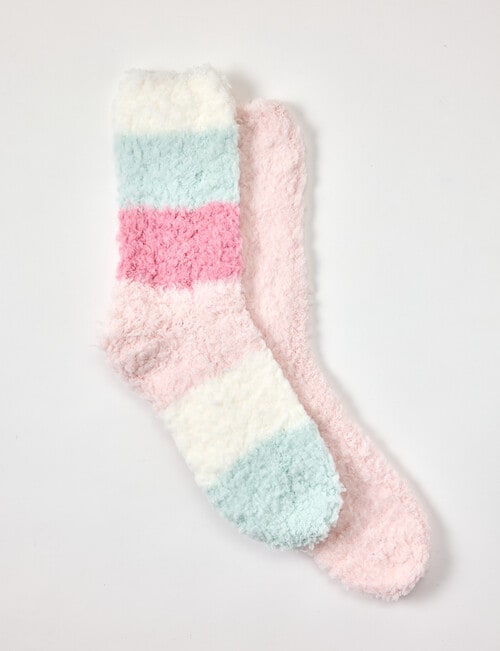 Simon De Winter Fluffy Yarn Home Socks, 2-Pack, Stripe Pink product photo